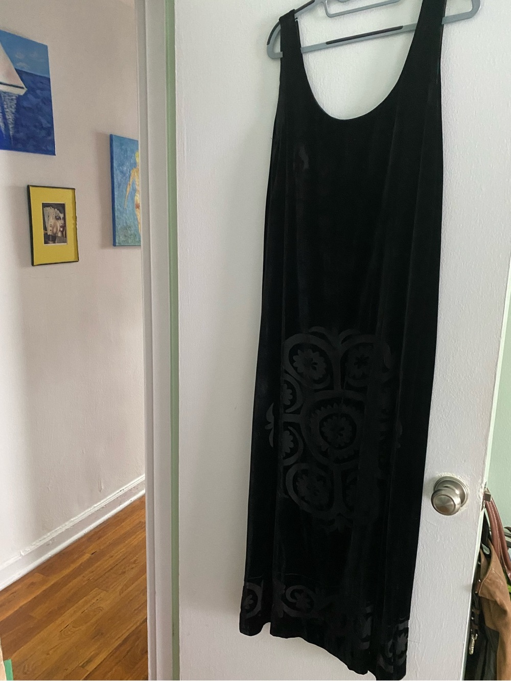 INDUSTRIA VINTAGE EVENING VELVET AND SEE THRU SILK ROUND APPLIQUÉ, SIZE L DRESS